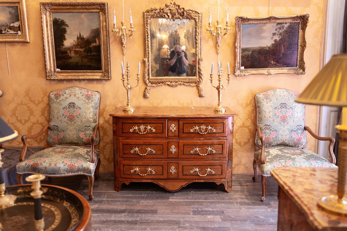 Louis XIV Period Marquetry Chest Of Drawers Decorated With A Ducal Crown Circa 1700