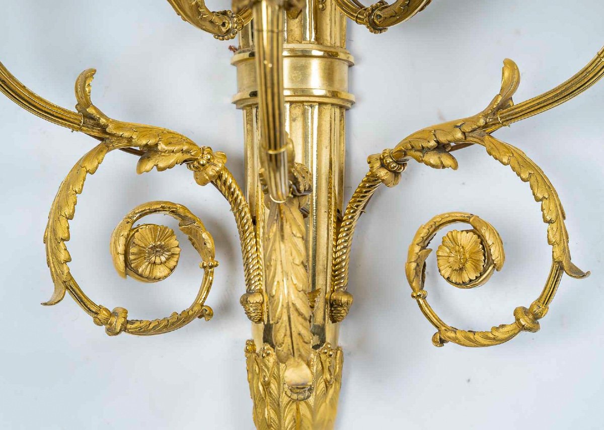 Henri Picard Pair Of Large Gilt Bronze Five-light Sconces Circa 1850-photo-3