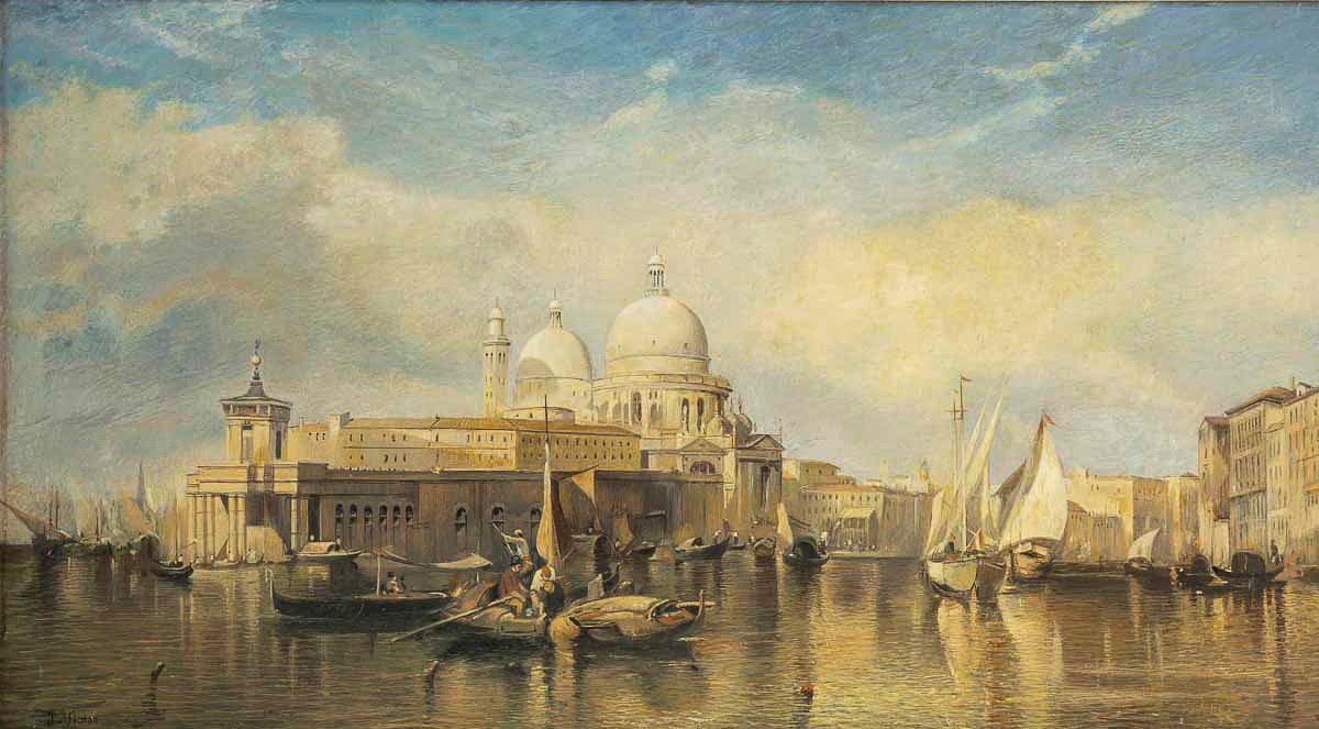 Jane Or John Vivian View Of The Punta Della Dogana In Venice Oil On Parquet Panel Circa 1880-photo-2