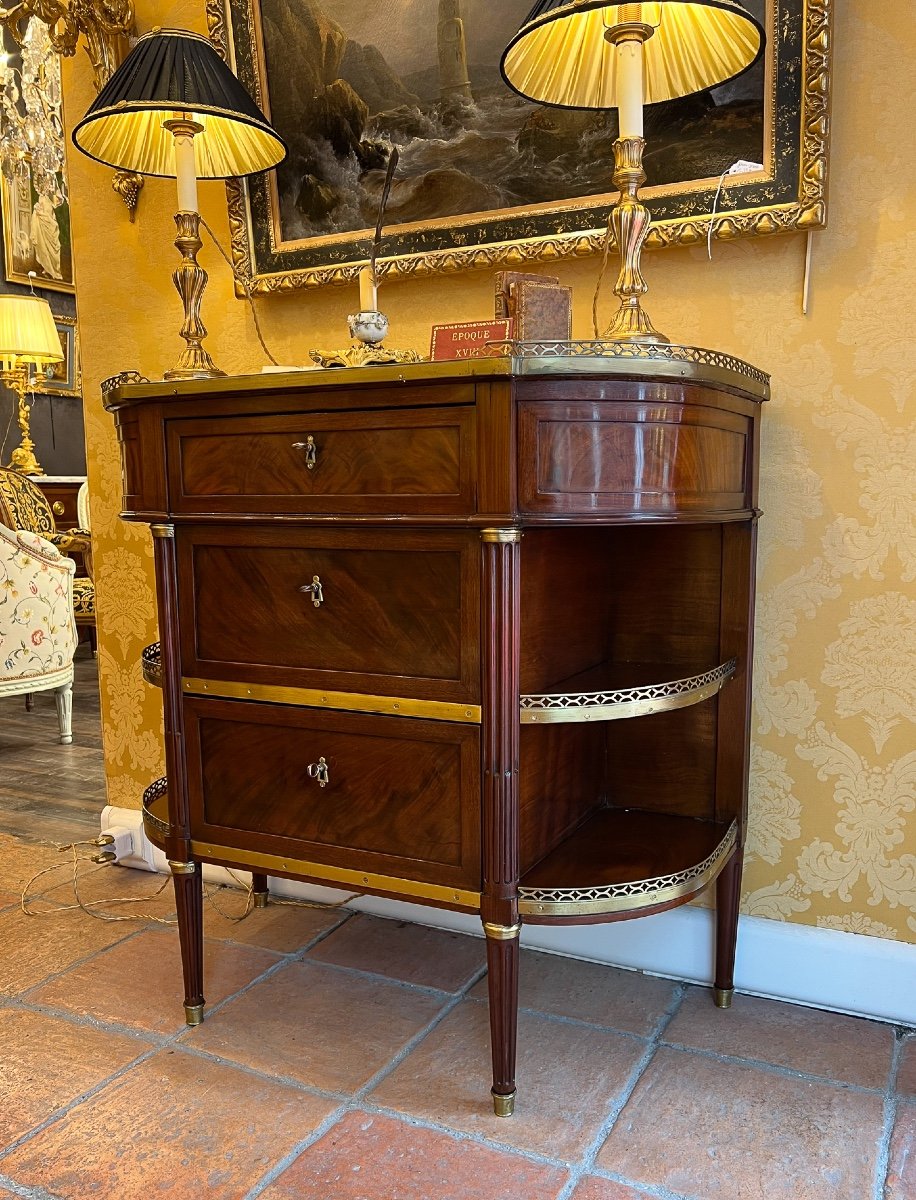 Commode En Demi-lune En Acajou à Dessus De Marbre Blanc De Carrare époque Louis XVI Vers 1780-photo-2