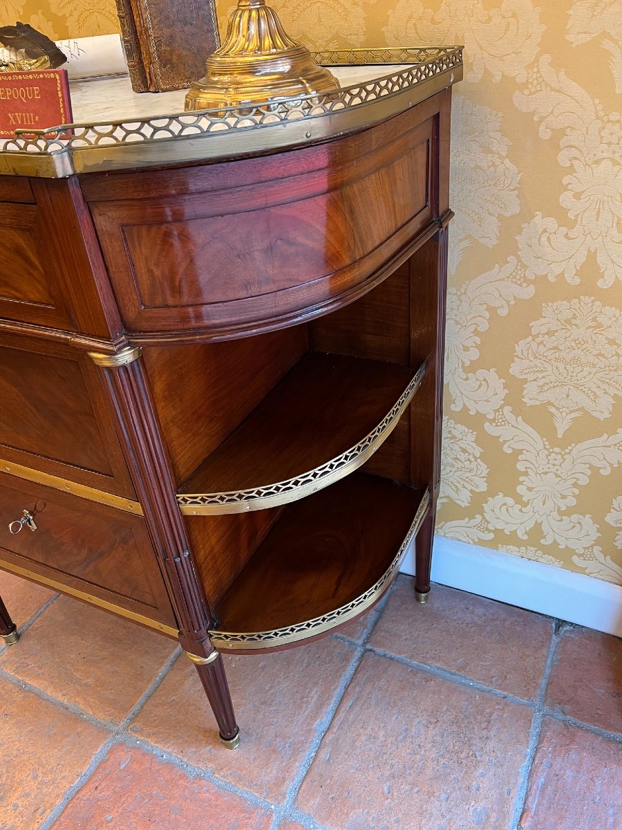 Commode En Demi-lune En Acajou à Dessus De Marbre Blanc De Carrare époque Louis XVI Vers 1780-photo-3