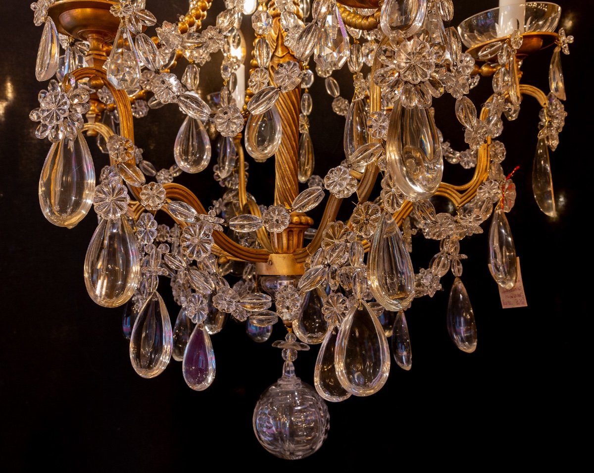 Louis XVI Style Chandelier In Wood And Gilt Bronze With Cut Crystal Decoration Circa 1880-photo-3