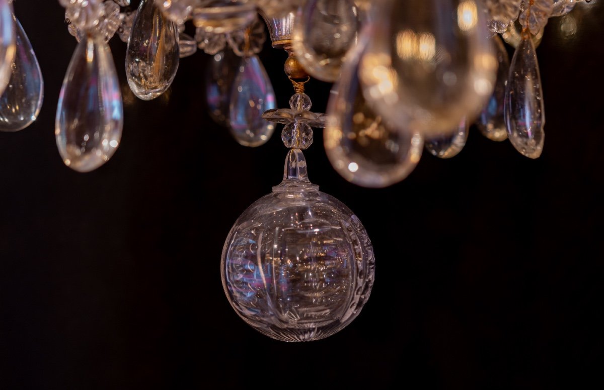 Louis XVI Style Chandelier In Wood And Gilt Bronze With Cut Crystal Decoration Circa 1880-photo-6