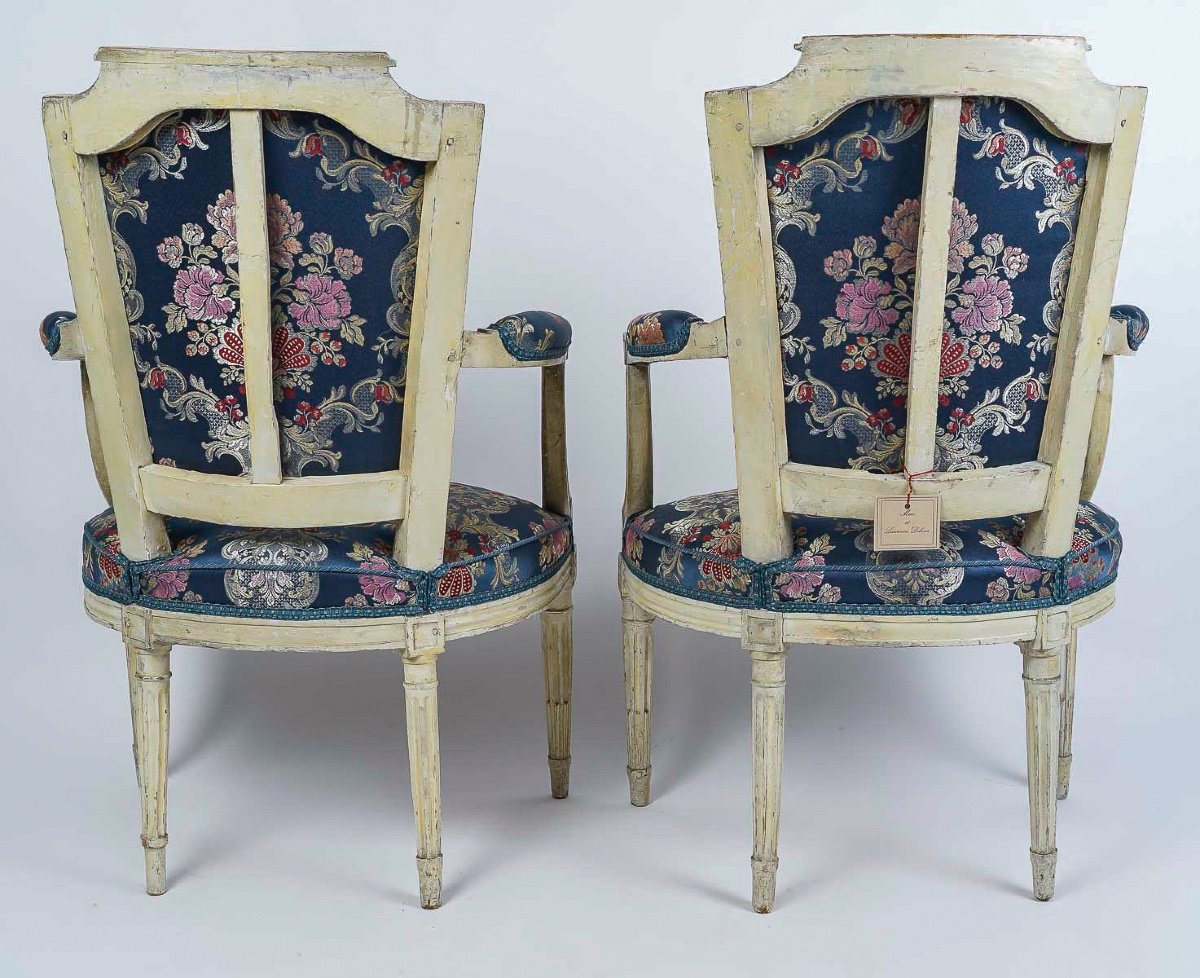 Four Louis XVI Period Armchairs With Gendarme Hat Backs In Lacquered Wood Circa 1780-photo-4