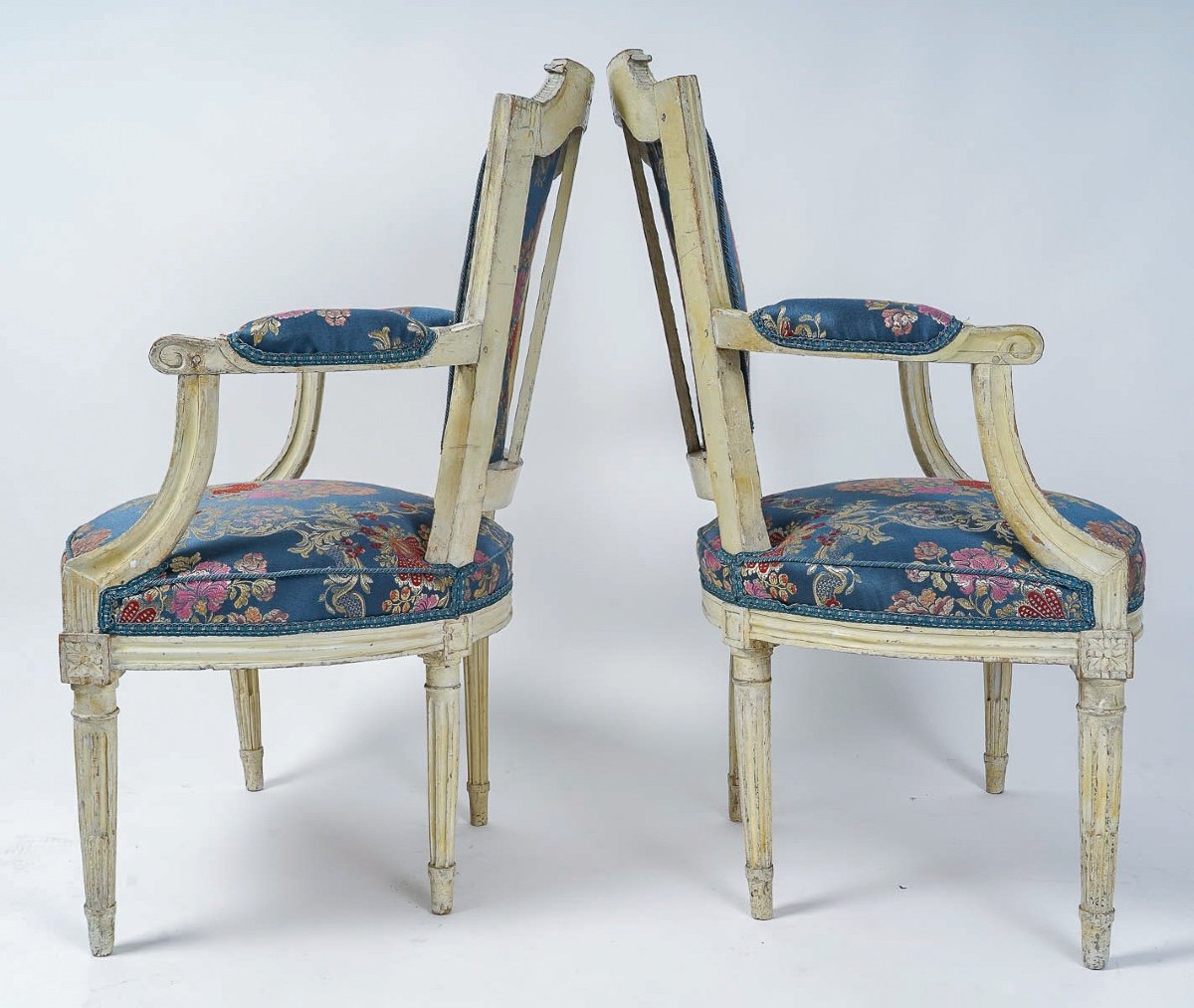 Four Louis XVI Period Armchairs With Gendarme Hat Backs In Lacquered Wood Circa 1780-photo-5
