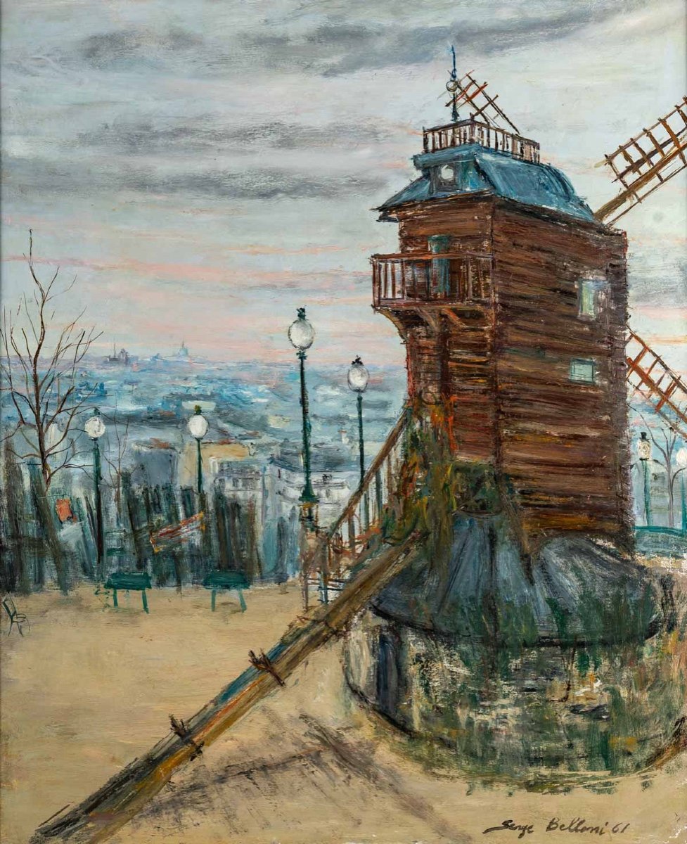 Serge Belloni (1925-2005) Le Moulin De La Galette Huile Sur Toile Vers 1961-photo-2