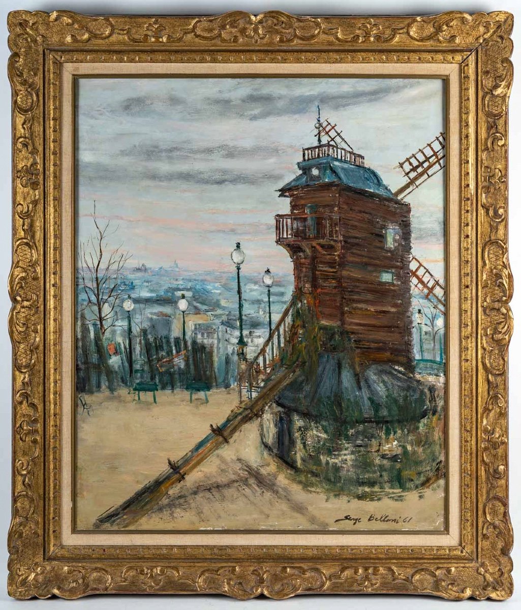 Serge Belloni (1925-2005) Le Moulin De La Galette Huile Sur Toile Vers 1961-photo-7