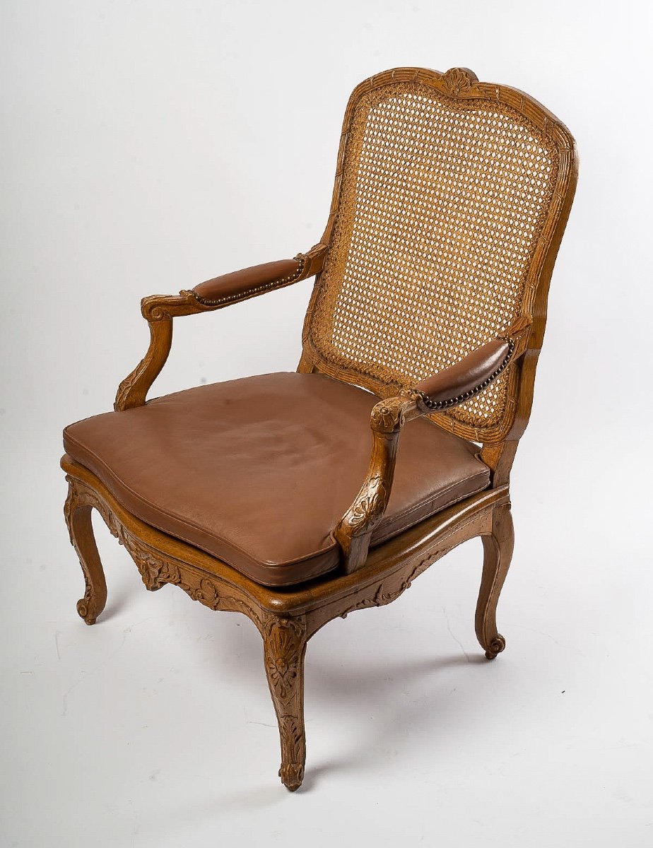 Jean-baptiste Cresson Armchair With Cannes Bottom, Louis XV Period Circa 1750