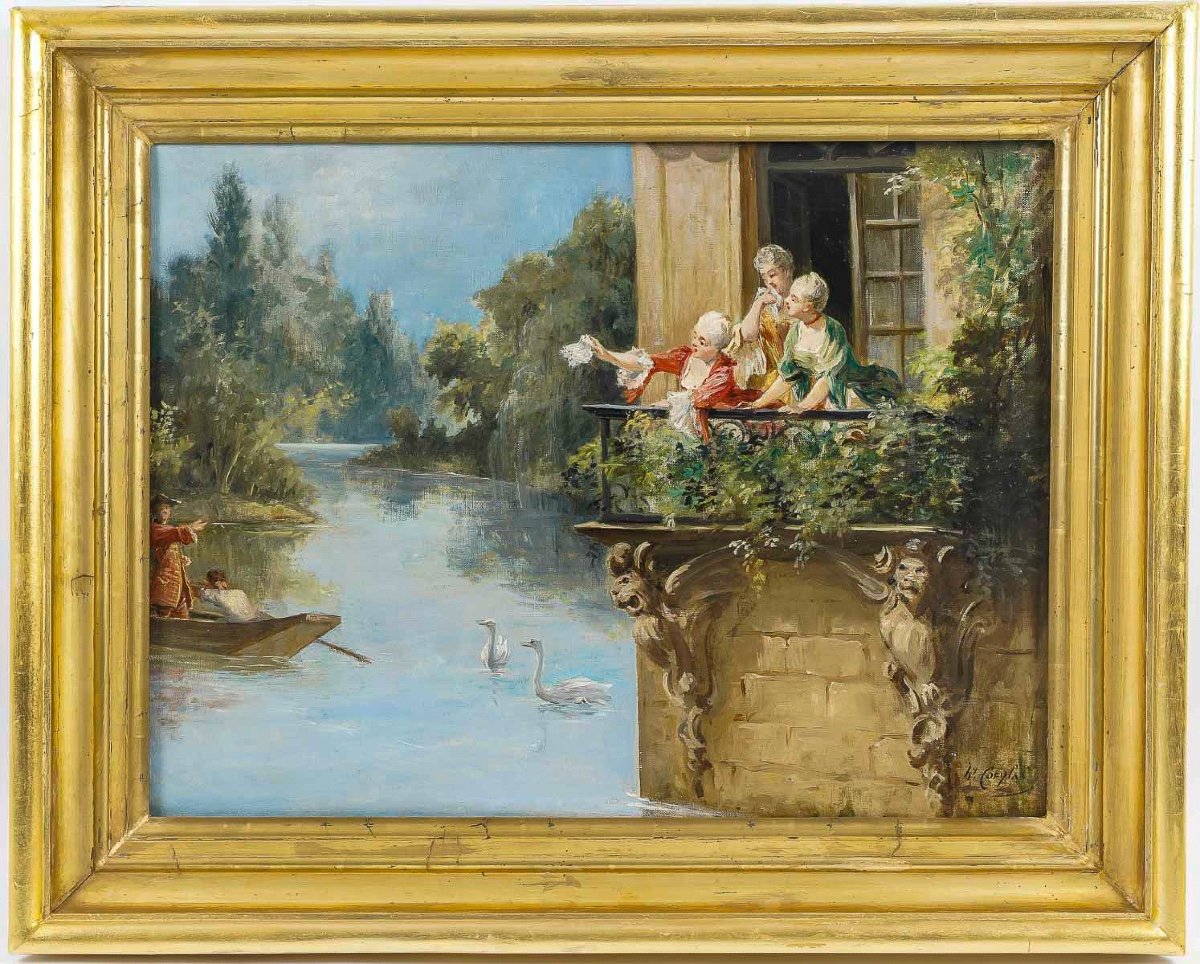 Henry Coëylas (1844-1923) Galanterie Champêtre Huile Sur Toile Vers 1880-1890