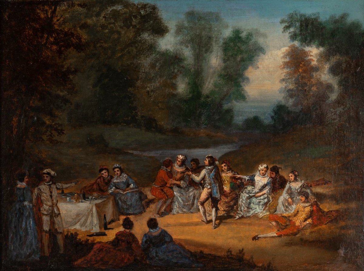 18th-century French School - Country Party  Oil On Canvas Circa 1750-photo-2