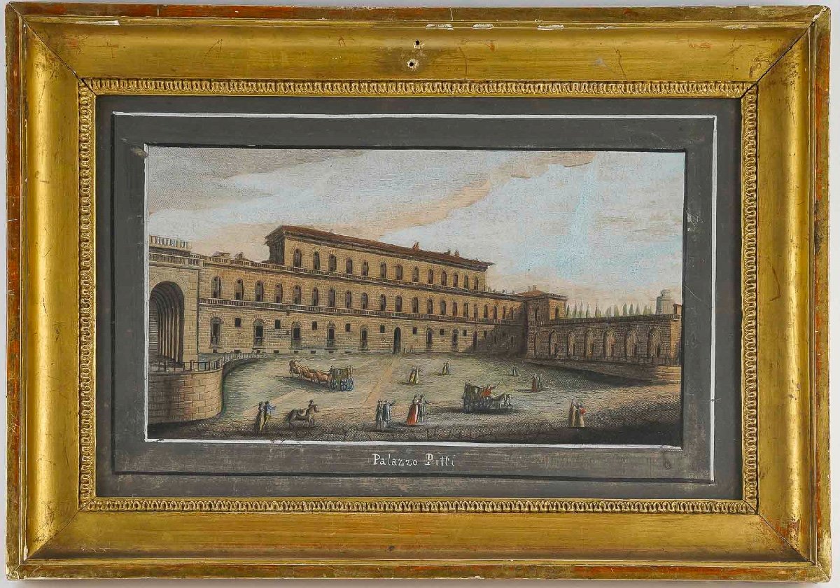 Six Gravures Rehaussées à La Gouache Représentant Florence Italie Vers 1810-1820-photo-2