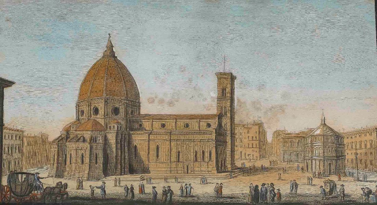 Six Gravures Rehaussées à La Gouache Représentant Florence Italie Vers 1810-1820-photo-1
