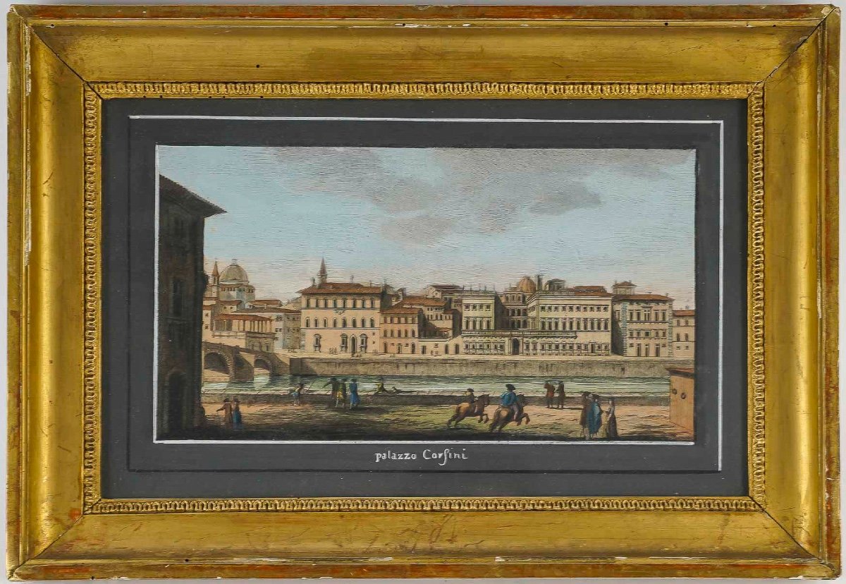 Six Gravures Rehaussées à La Gouache Représentant Florence Italie Vers 1810-1820-photo-2