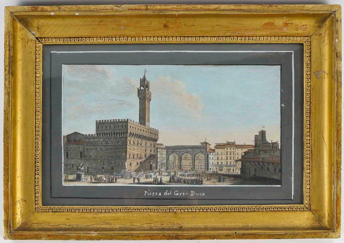 Six Gravures Rehaussées à La Gouache Représentant Florence Italie Vers 1810-1820-photo-4