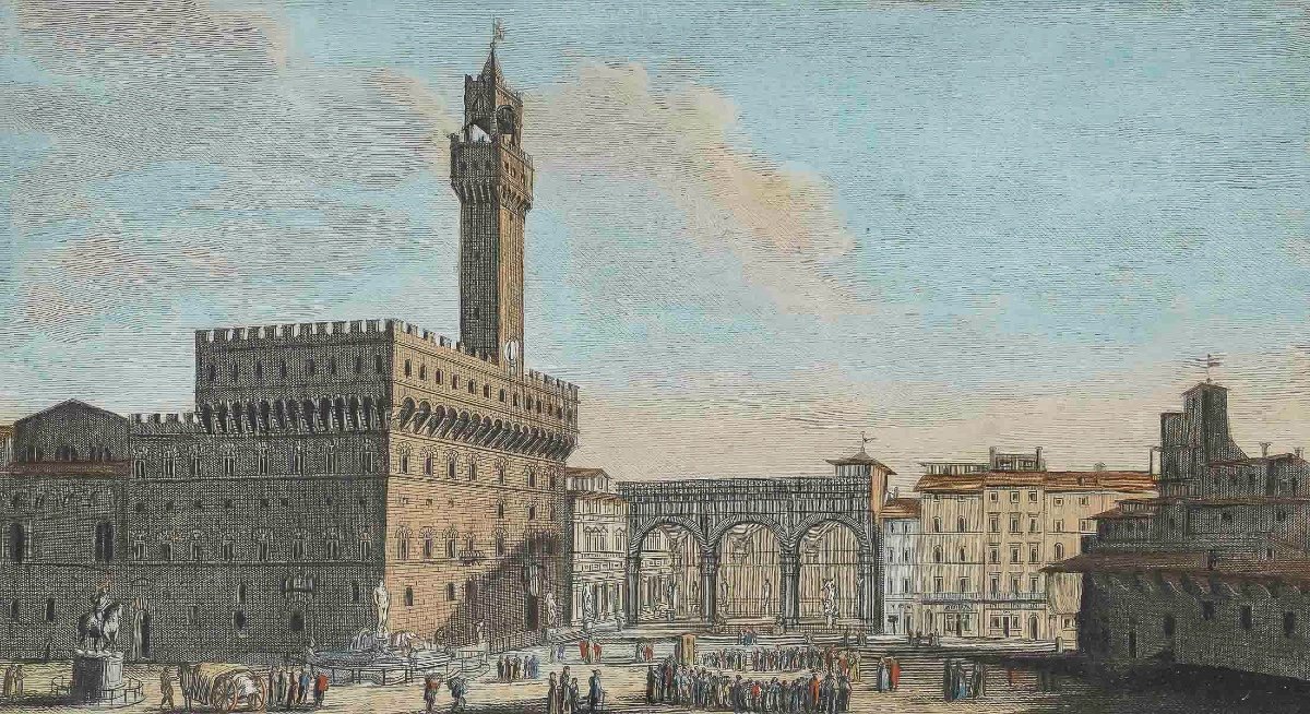 Six Gouache Engravings Of Florence Italy Circa 1810-1820-photo-5