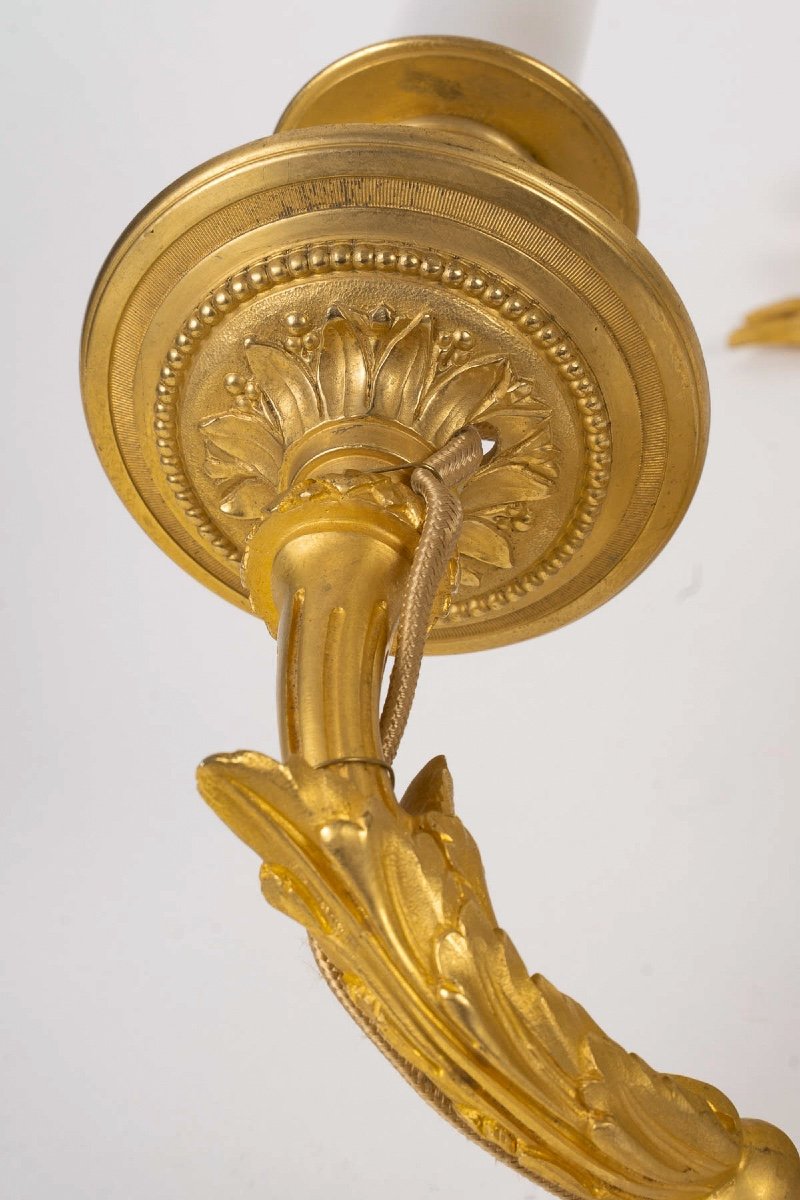 A Pair Of Louis XVI Style Chiseled And Gilt Bronze Sconces With Quivers Circa 1880-photo-1