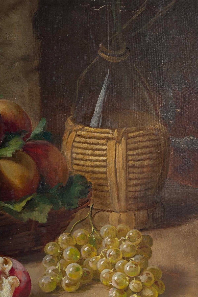 Alfred Arthur Brunel De Neuville Still Life With Peaches Pears And Grapes Oil On Canvas-photo-2