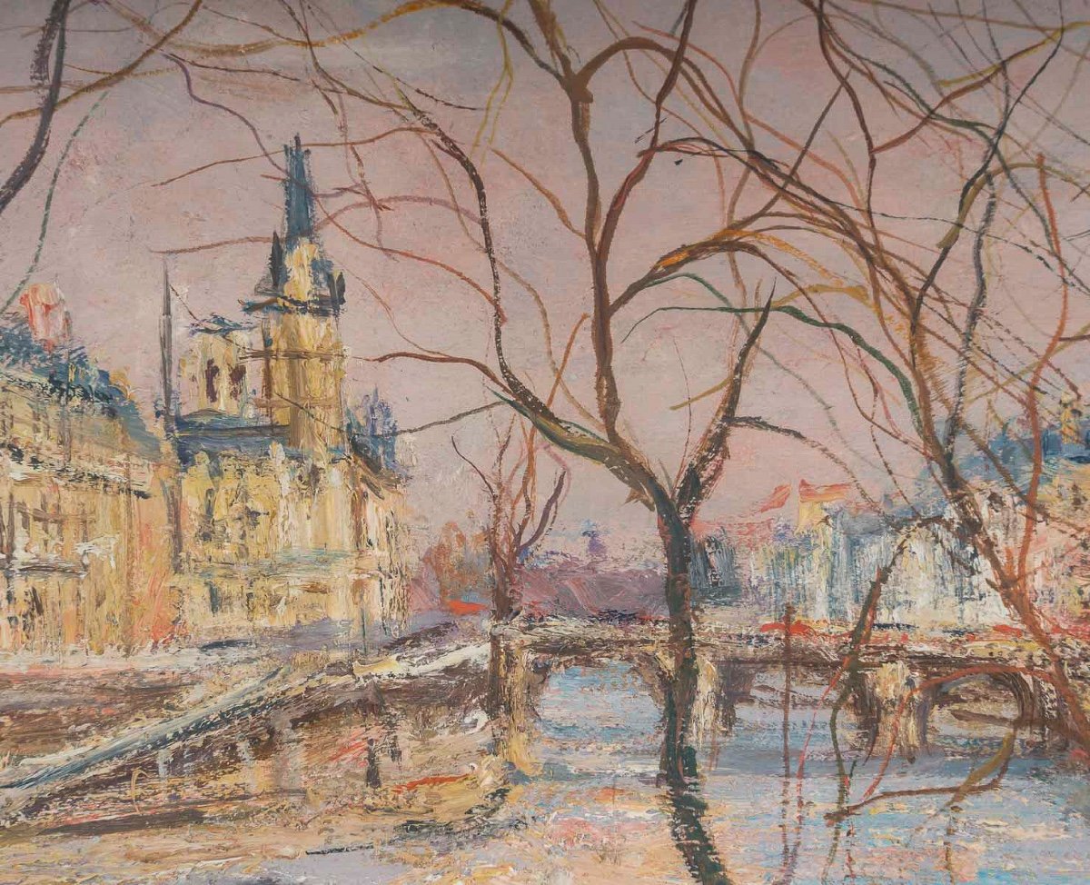 Serge Belloni (1925-2005) Known As The Painter Of Paris Seine Bank View In Paris Oil On Panel-photo-4