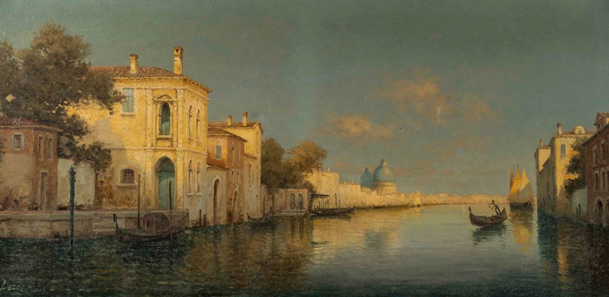 Alphonse Lecoz Un Canal à Venise Et La Santa Maria Della Salute Dans Le Fond Huile Sur Toile-photo-2