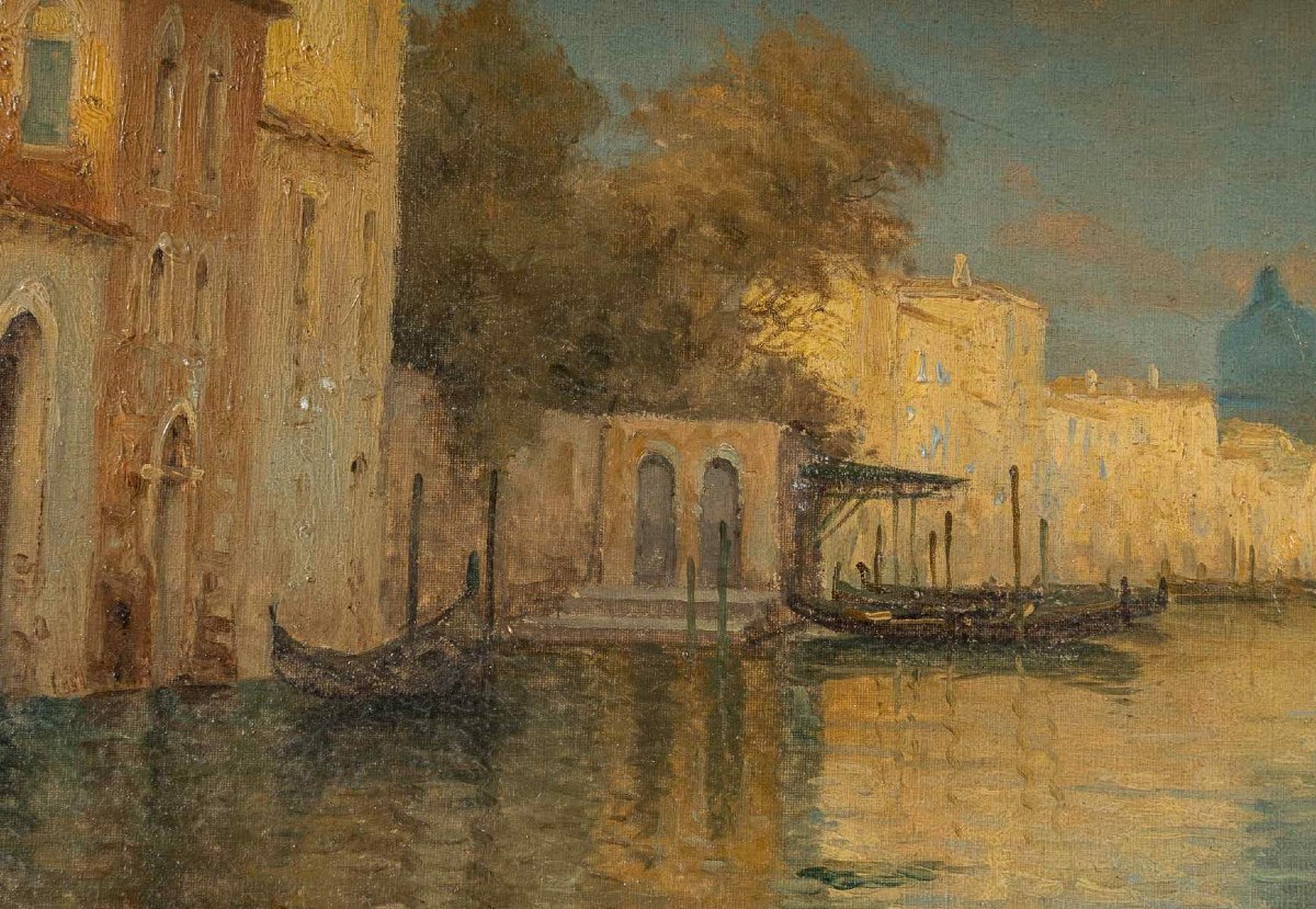 Alphonse Lecoz A Canal In Venice And The Santa Maria Della Salute In The Background Oil On Canvas-photo-1