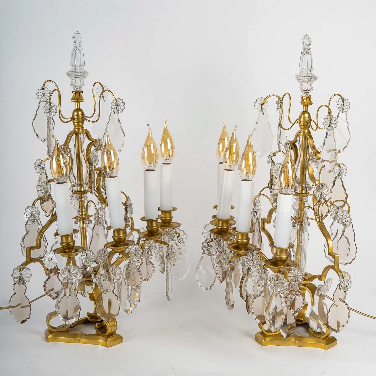 Pair Of Louis XV-style Gilt Bronze And Crystal Baccarat Girandoles Circa 1880-photo-2