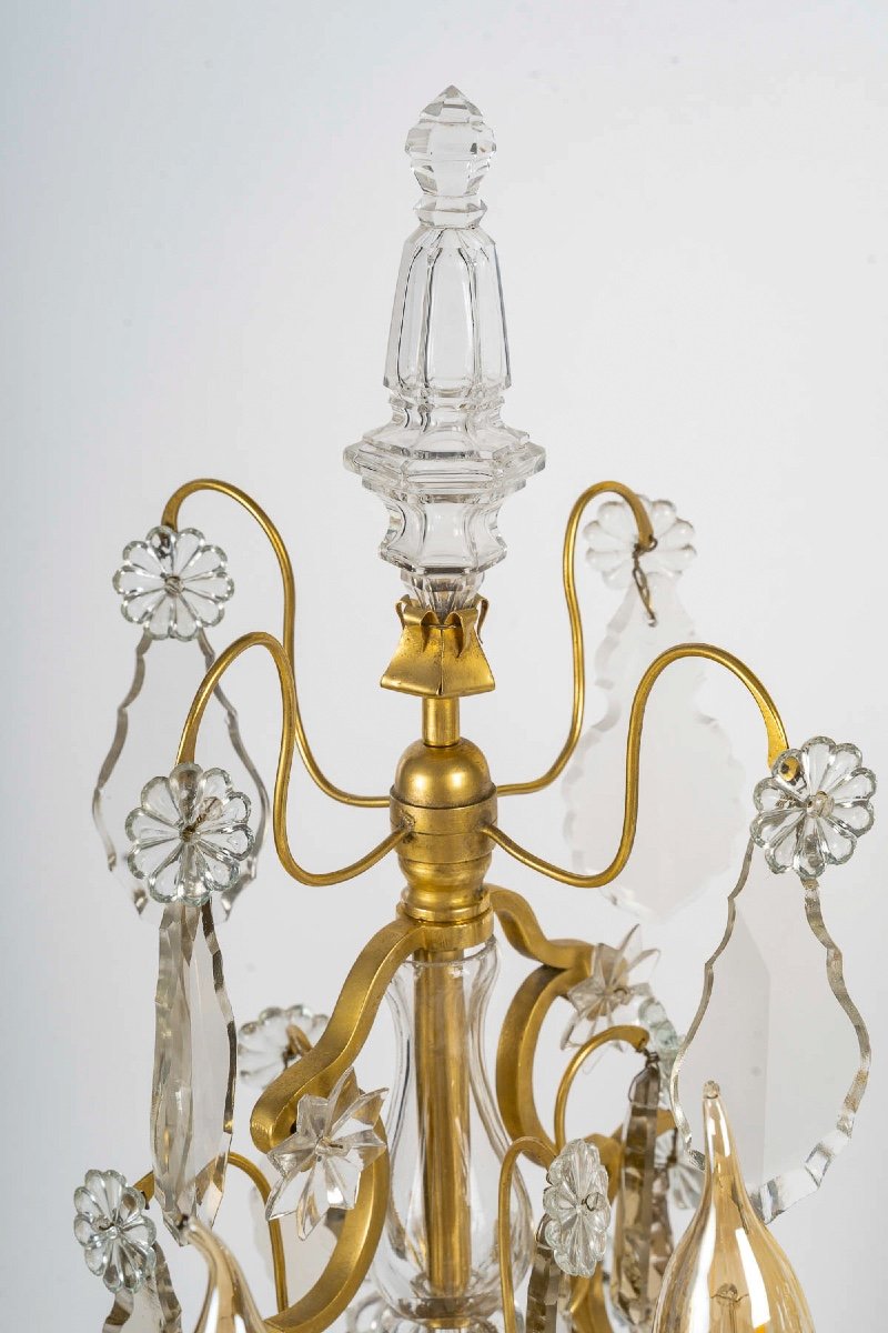 Pair Of Louis XV-style Gilt Bronze And Crystal Baccarat Girandoles Circa 1880-photo-3