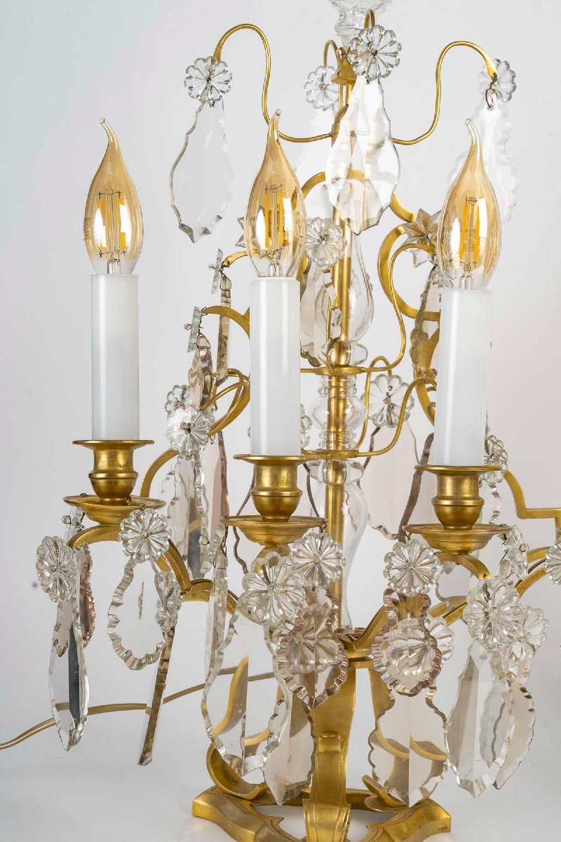 Pair Of Louis XV-style Gilt Bronze And Crystal Baccarat Girandoles Circa 1880-photo-1