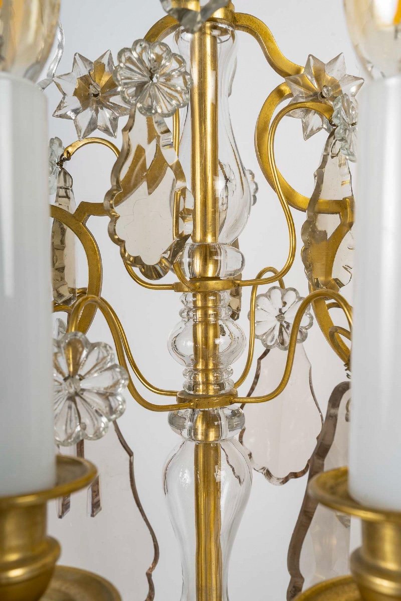 Pair Of Louis XV-style Gilt Bronze And Crystal Baccarat Girandoles Circa 1880-photo-2