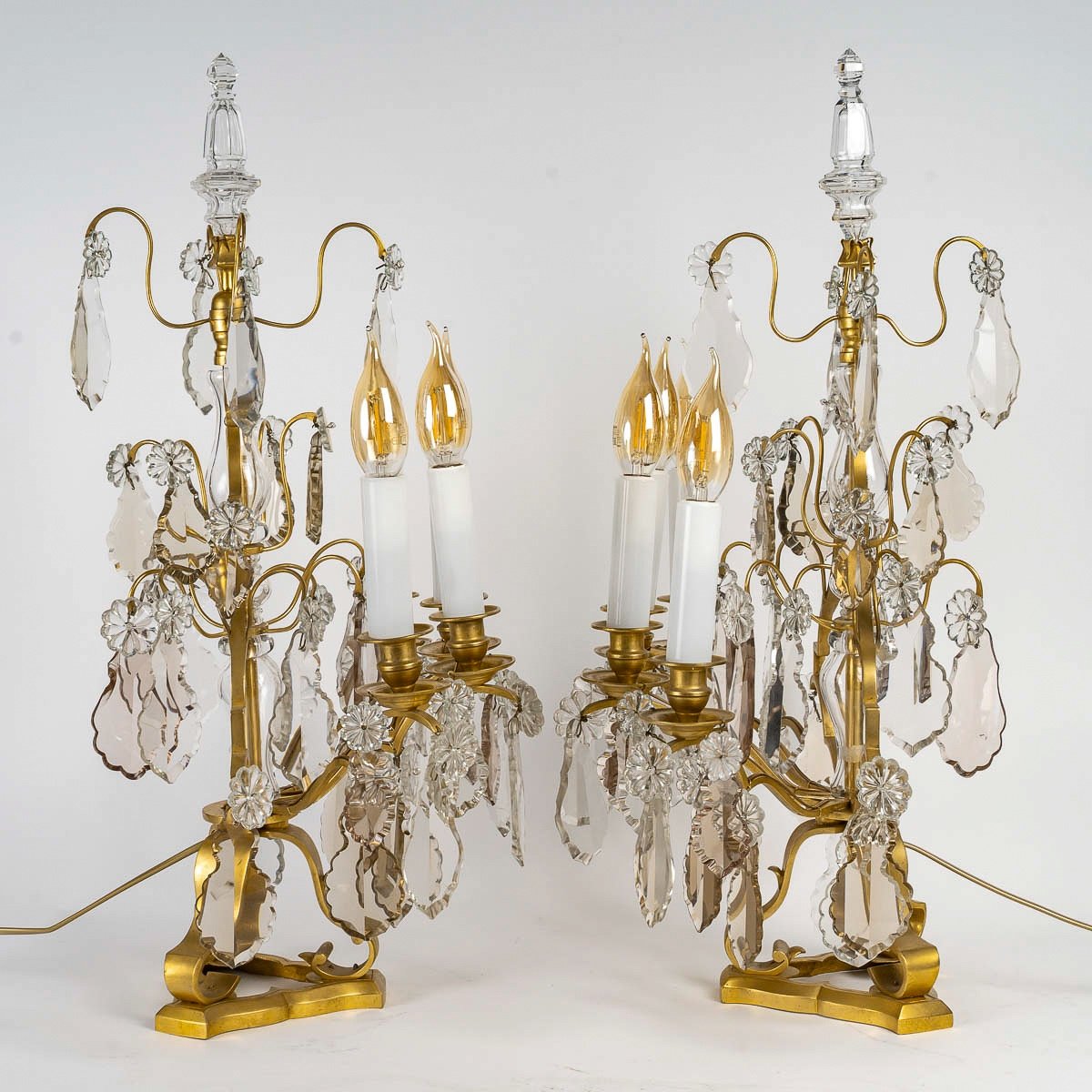 Pair Of Louis XV-style Gilt Bronze And Crystal Baccarat Girandoles Circa 1880-photo-4