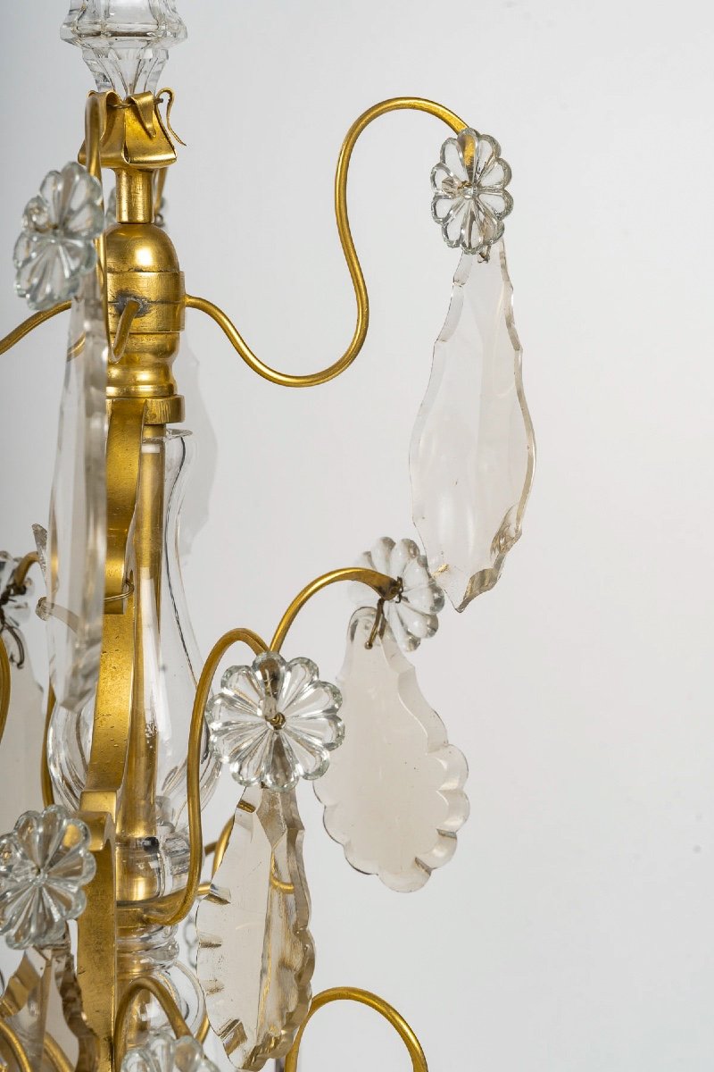 Pair Of Louis XV-style Gilt Bronze And Crystal Baccarat Girandoles Circa 1880-photo-5