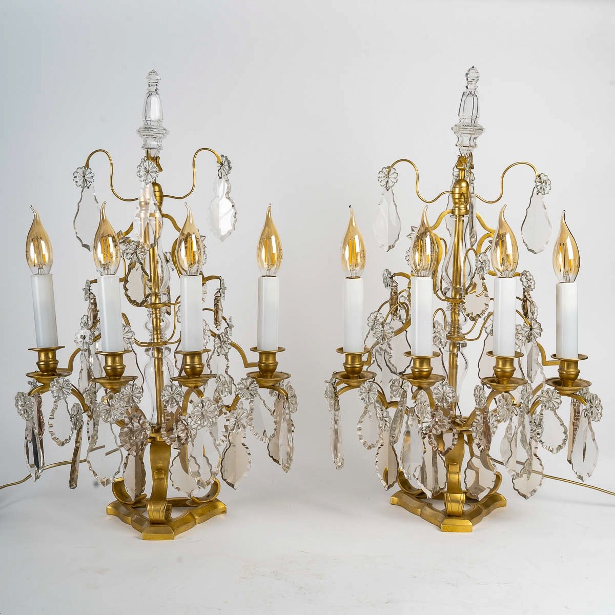 Pair Of Louis XV-style Gilt Bronze And Crystal Baccarat Girandoles Circa 1880-photo-6