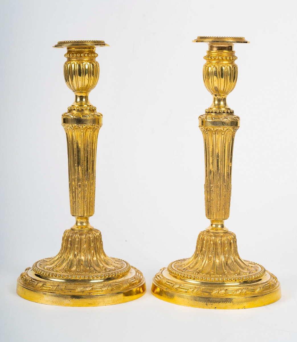 Pair Of Chiseled Gilt Bronze Candlesticks Louis XVI Period Circa 1780