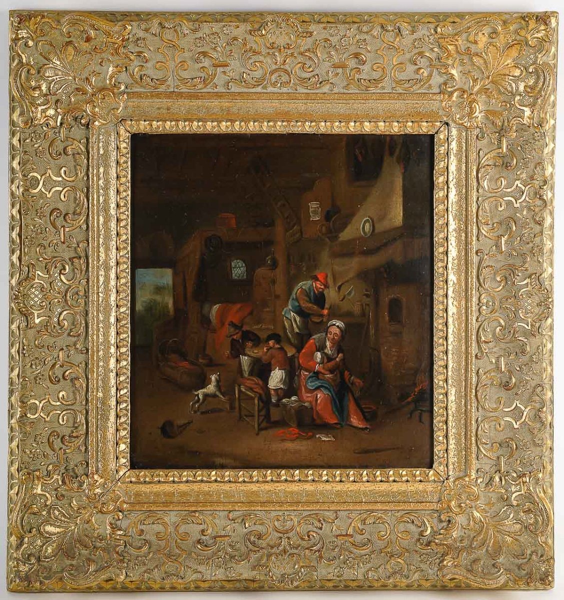 Belgian School Of The 19th Century The Family In Its Interior Oil On Panel Monogram Gvh