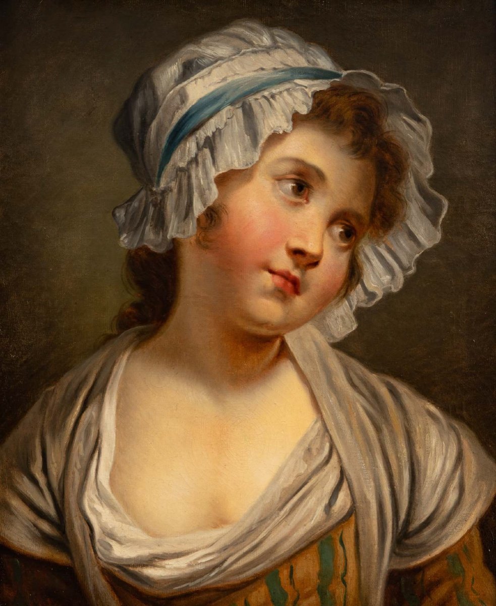 Jean-baptiste Greuze (after) Young Girl With A Headdress Oil On Canvas Circa 1850-1880-photo-2