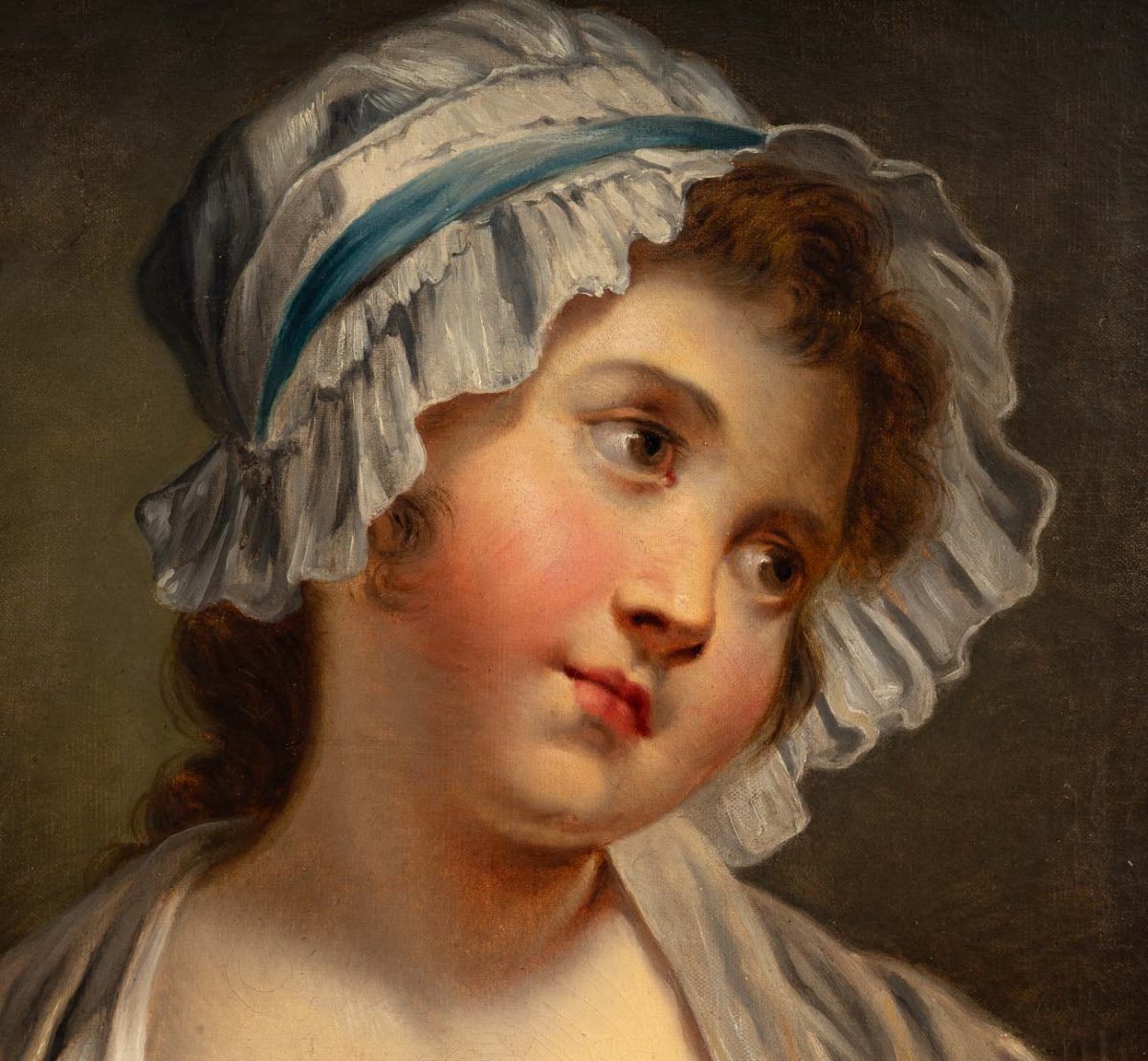 Jean-baptiste Greuze (after) Young Girl With A Headdress Oil On Canvas Circa 1850-1880-photo-3