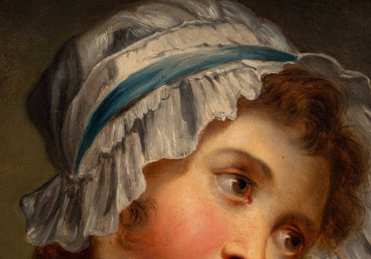 Jean-baptiste Greuze (after) Young Girl With A Headdress Oil On Canvas Circa 1850-1880-photo-4