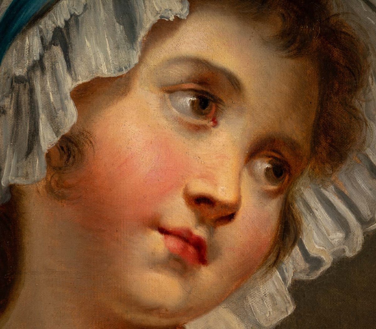 Jean-baptiste Greuze (after) Young Girl With A Headdress Oil On Canvas Circa 1850-1880-photo-1