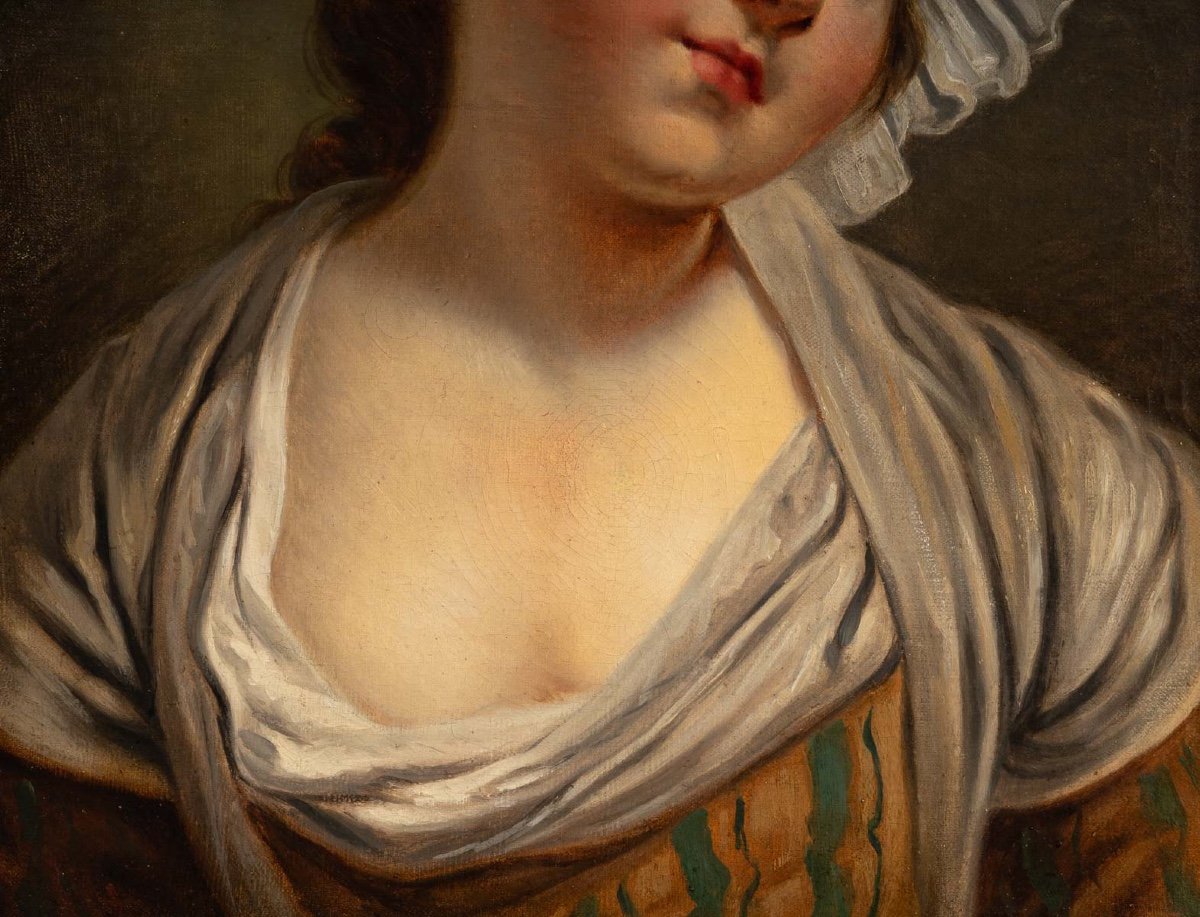 Jean-baptiste Greuze (after) Young Girl With A Headdress Oil On Canvas Circa 1850-1880-photo-2