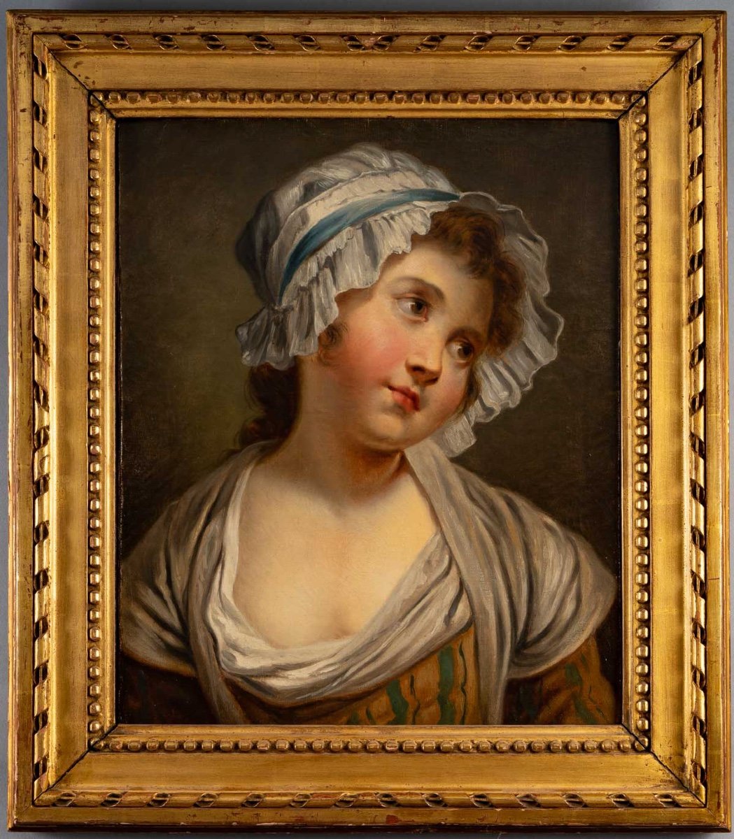 Jean-baptiste Greuze (after) Young Girl With A Headdress Oil On Canvas Circa 1850-1880-photo-5