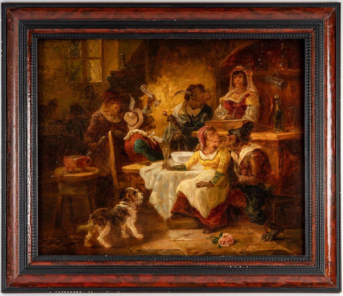 Zacharie Noterman (1820-1890) The Monkey Tavern Oil On Panel Circa 1860-photo-8