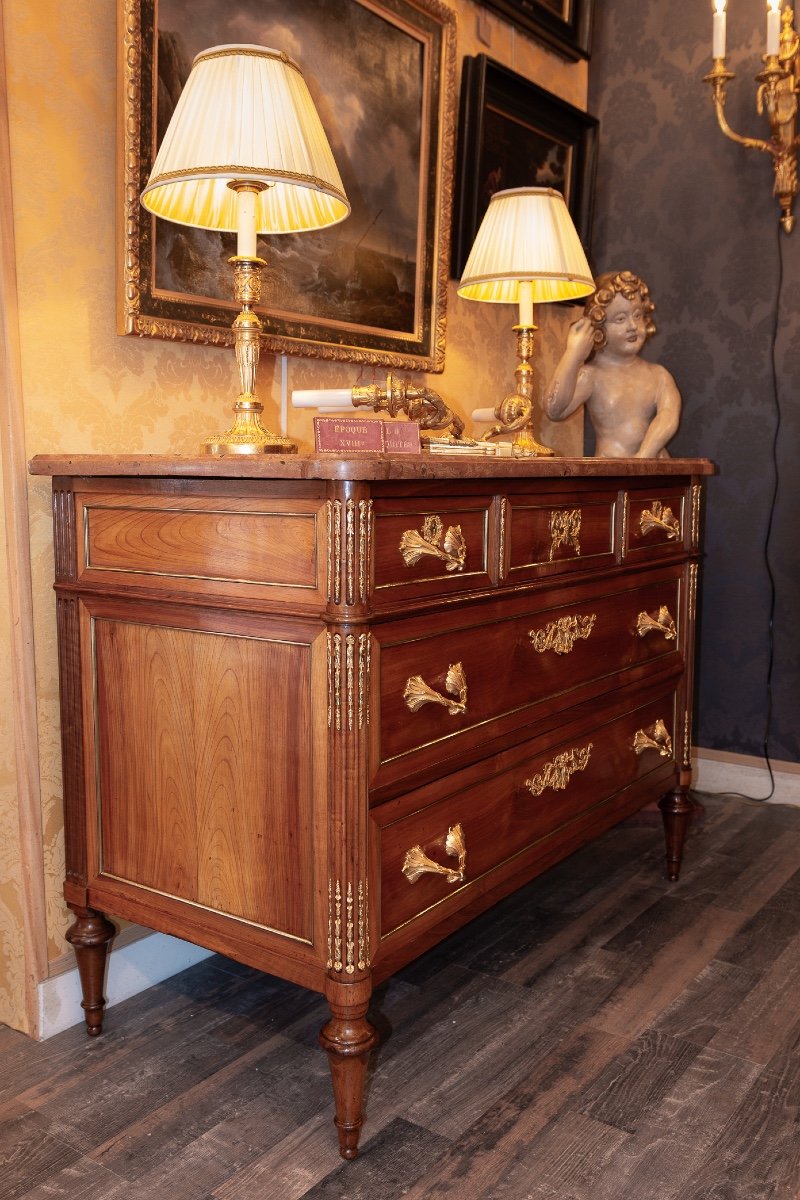 Louis XVI Period Solid Cherry Chest Of Drawers Circa 1780-photo-2