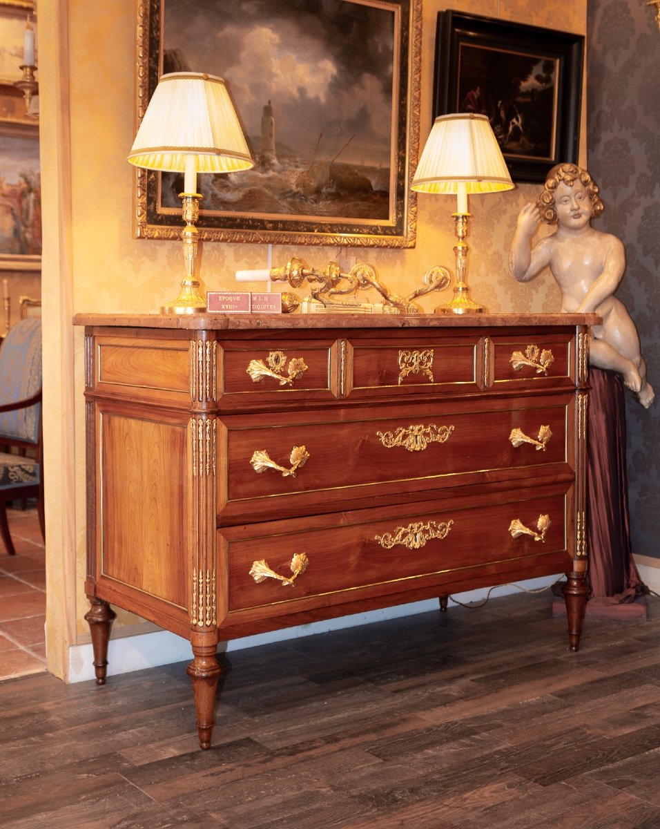 Louis XVI Period Solid Cherry Chest Of Drawers Circa 1780-photo-4