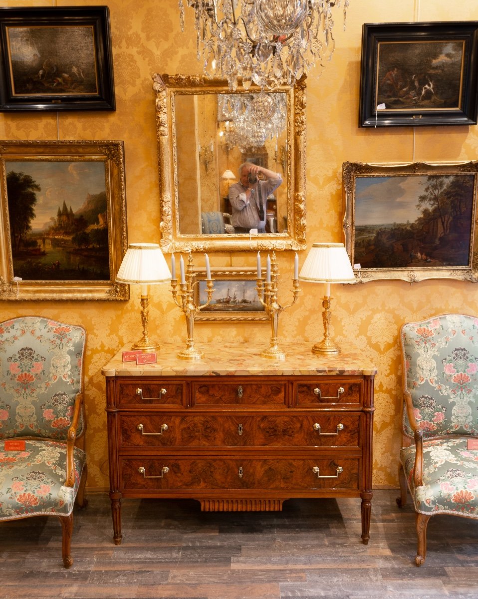 Commode En Noyer Ronceux D’époque Louis XVI Estampillée De Jean-baptiste Courte (1749-1843)-photo-4