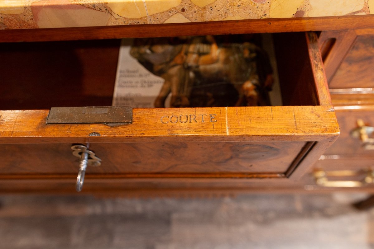 Commode En Noyer Ronceux D’époque Louis XVI Estampillée De Jean-baptiste Courte (1749-1843)-photo-2