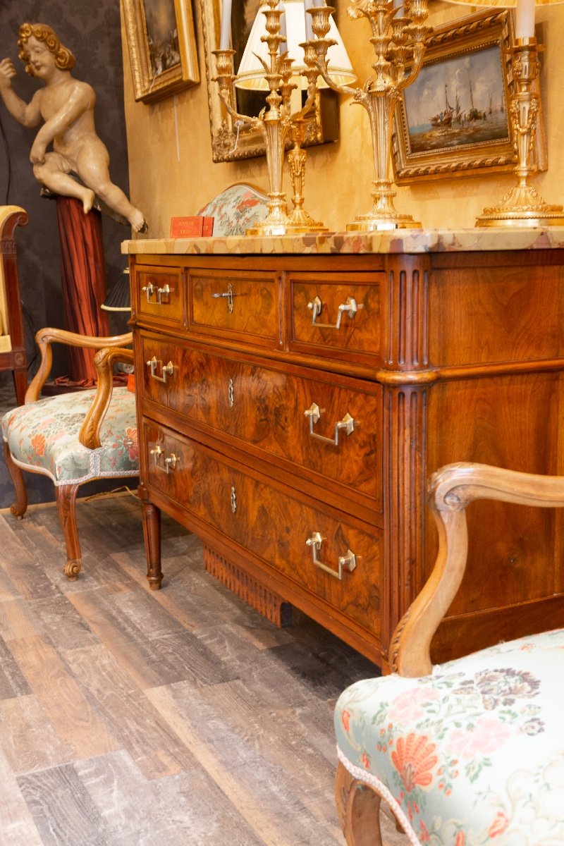 Commode En Noyer Ronceux D’époque Louis XVI Estampillée De Jean-baptiste Courte (1749-1843)-photo-5