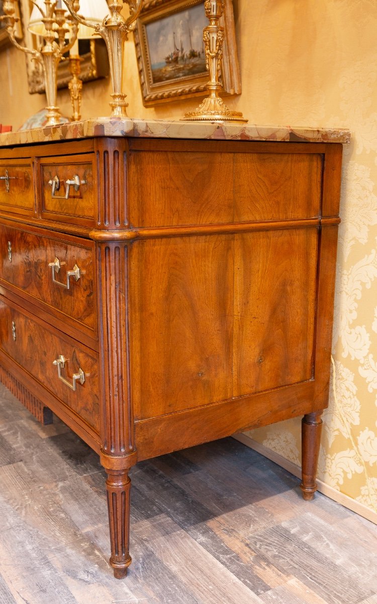 Commode En Noyer Ronceux D’époque Louis XVI Estampillée De Jean-baptiste Courte (1749-1843)-photo-6