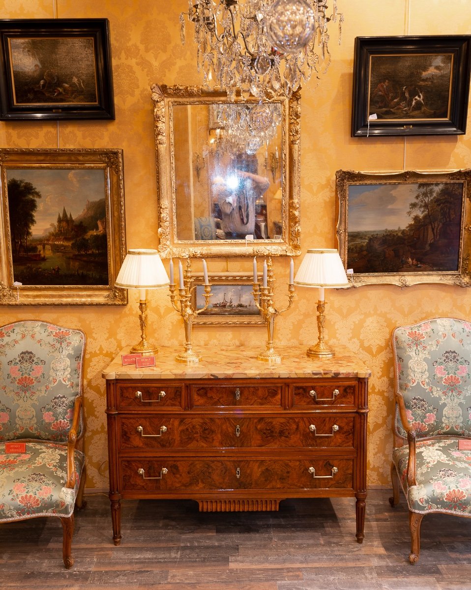 Commode En Noyer Ronceux D’époque Louis XVI Estampillée De Jean-baptiste Courte (1749-1843)-photo-7