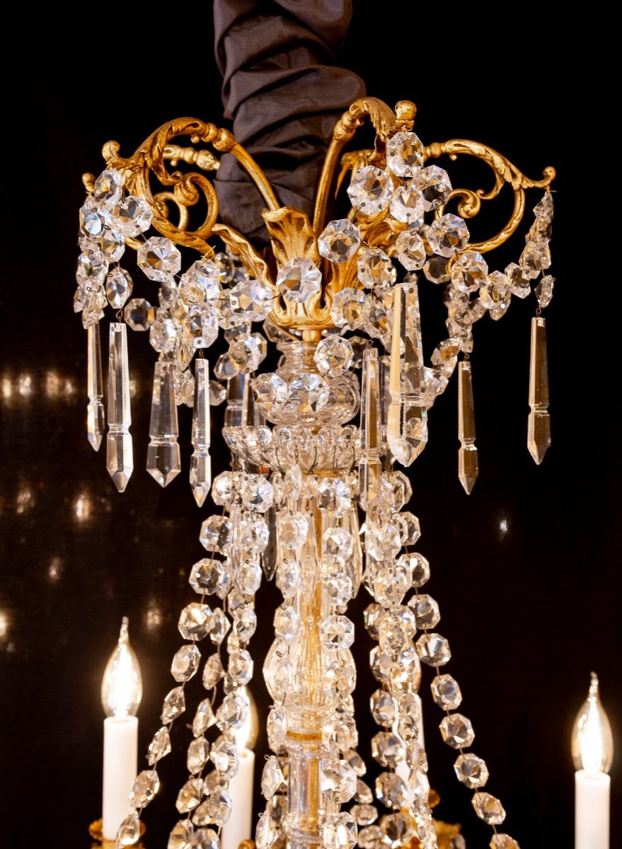 Louis XVI Style Chandelier In The Shape Of A Rod In Chiseled Gilded Bronze And Cut Crystal Signed Portieux-photo-2