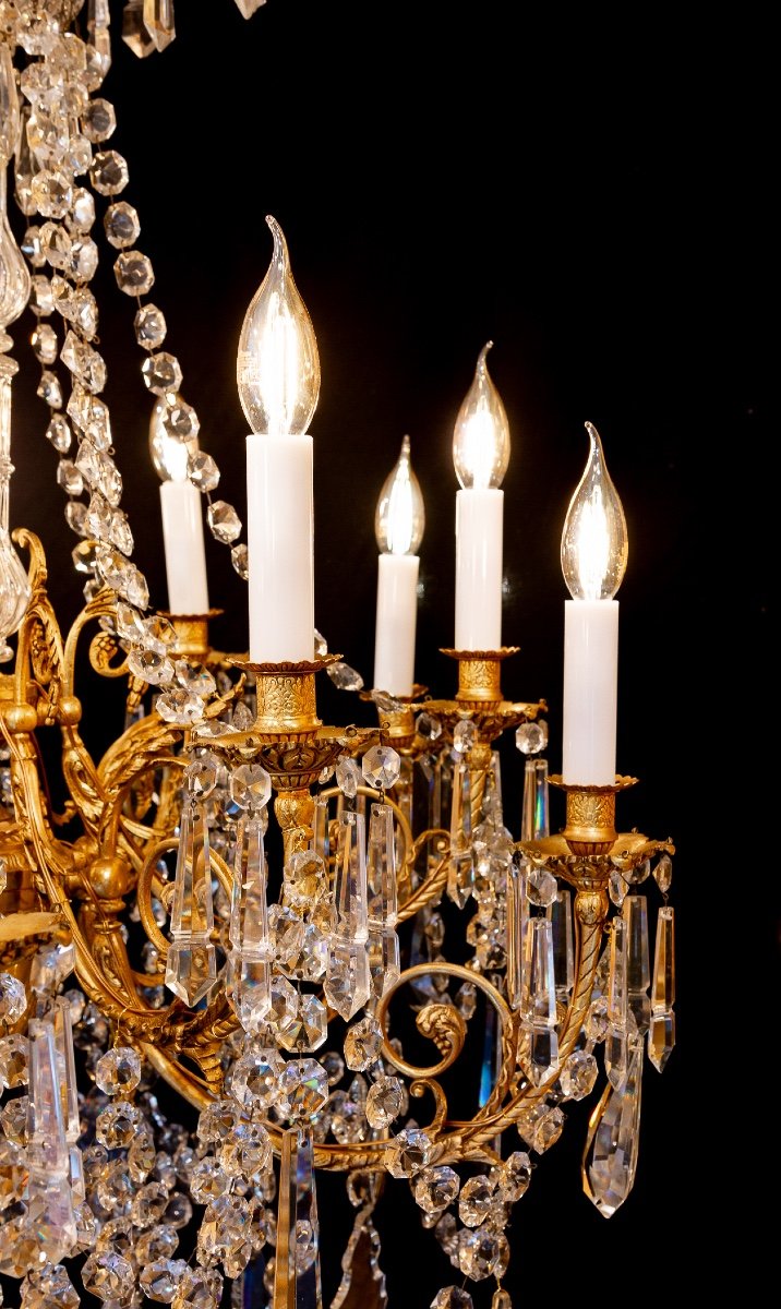 Louis XVI Style Chandelier In The Shape Of A Rod In Chiseled Gilded Bronze And Cut Crystal Signed Portieux-photo-2