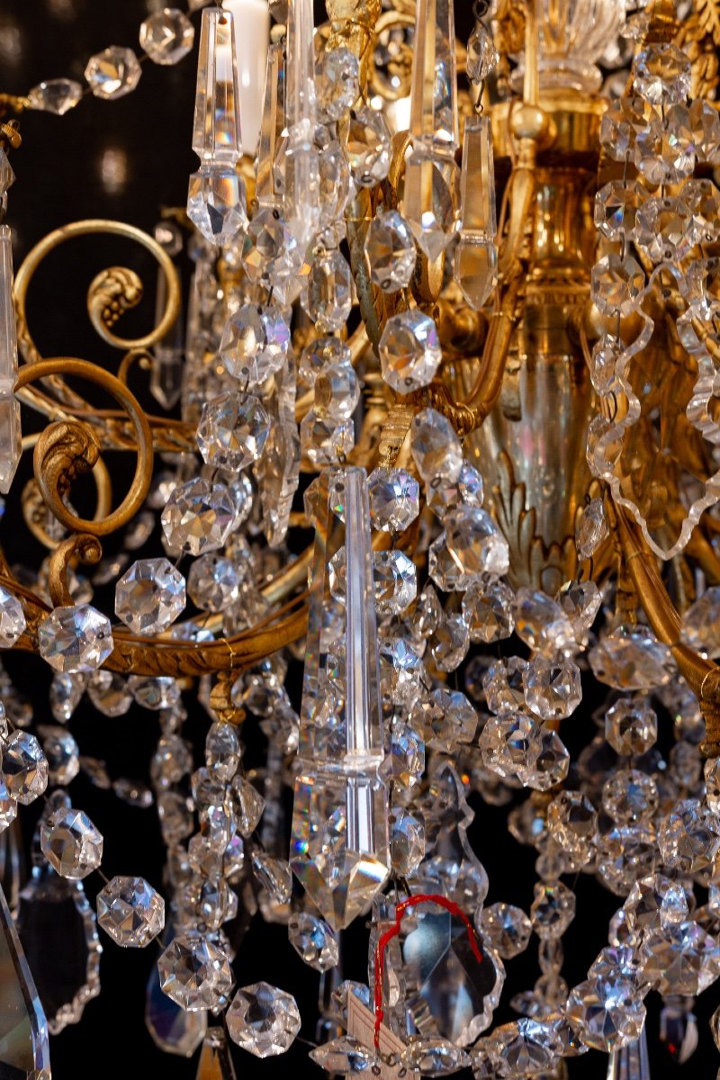 Louis XVI Style Chandelier In The Shape Of A Rod In Chiseled Gilded Bronze And Cut Crystal Signed Portieux-photo-5